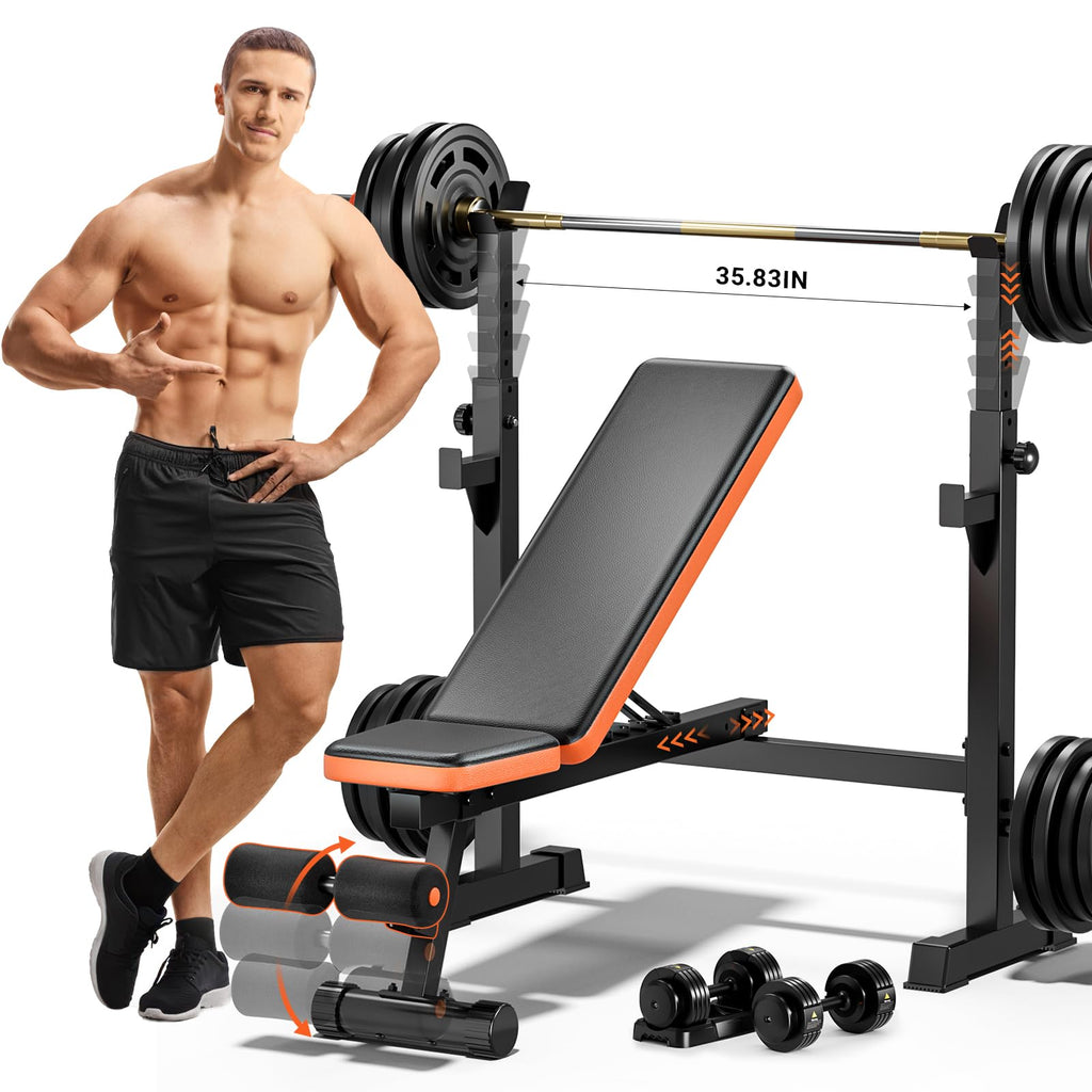 Adjustable Weight Bench with Squat Rack (770 lb Capacity)