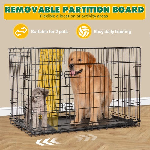 Folding Wire Dog Crate with Divider, Double Door