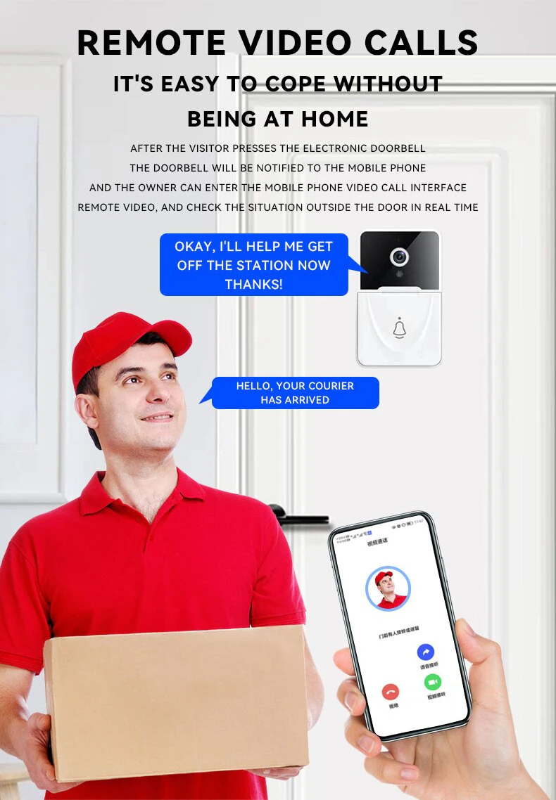 Wireless Security WiFi Smart Doorbell with Video Camera and Indoor Chime