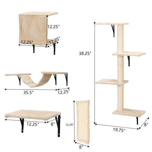 Wall-Mounted Cat Tree System, 5-Piece Set