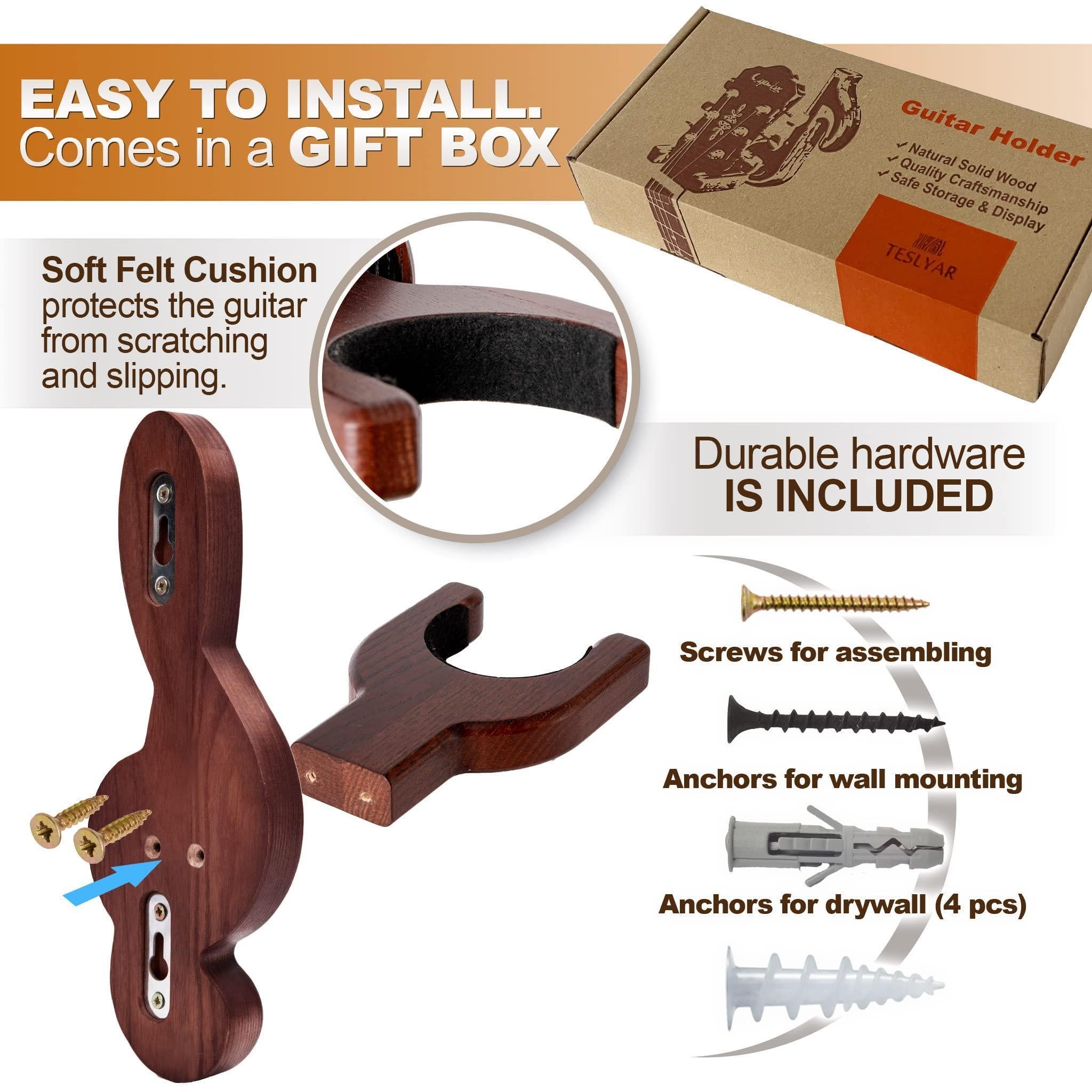 Guitar Holder Wall Mount Ash Wood Wooden Single Guitar Hanger Hook Stand Rack