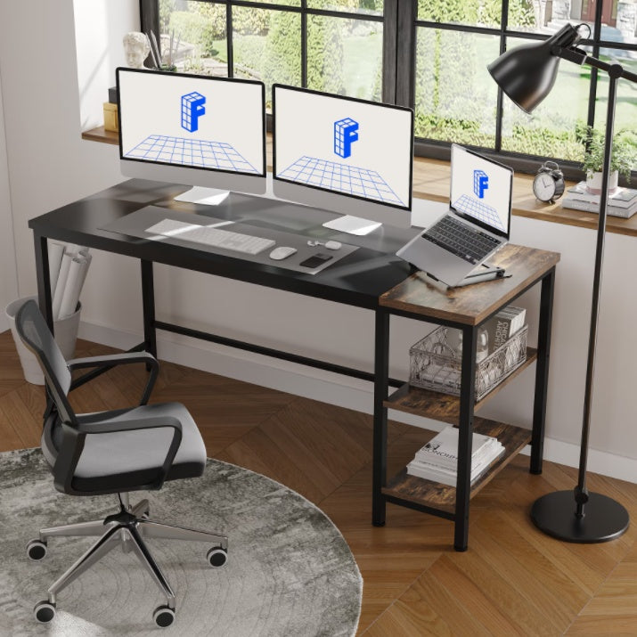 63-Inch Wood & Steel Computer Desk, Black