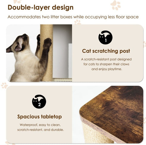 Double-Layer Litter Box Cabinet for Two Cats