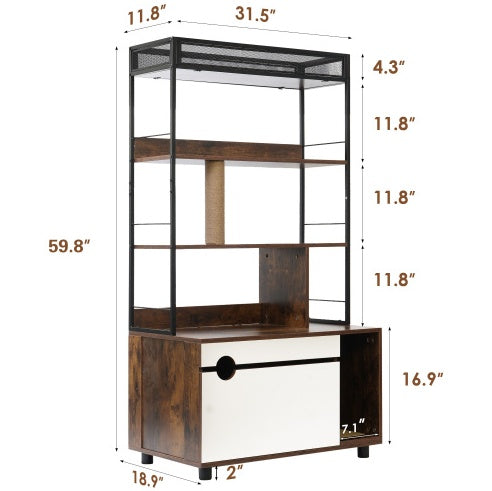 Cat Litter Box Cabinet with Scratching Post