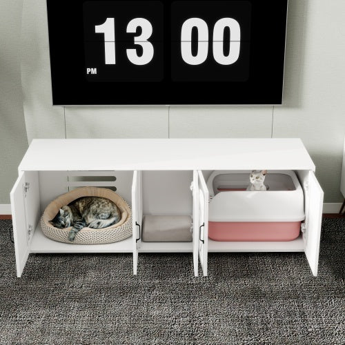Modern Double-Room Litter Box Cabinet, White