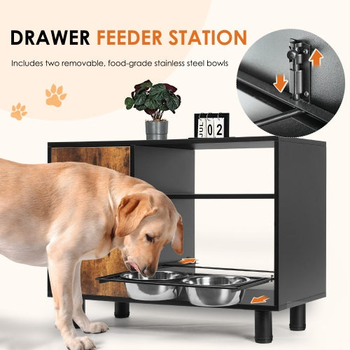Pet Feeder Station with Pull-Out Bowls