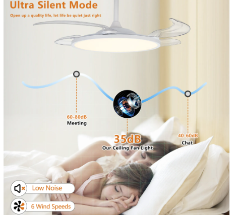42-Inch Retractable Ceiling Fan with LED Light & Remote Control