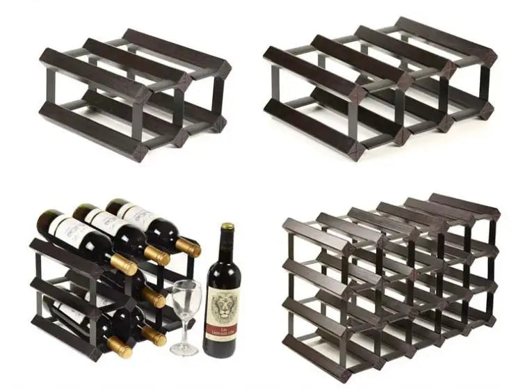 Modular Square Wine Rack, Pine Wood and Metal Frame