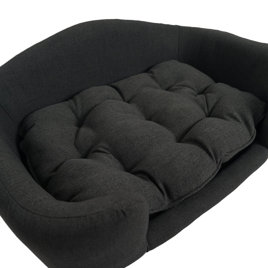 Mid-Century Tufted Dog Bed with Birch Legs