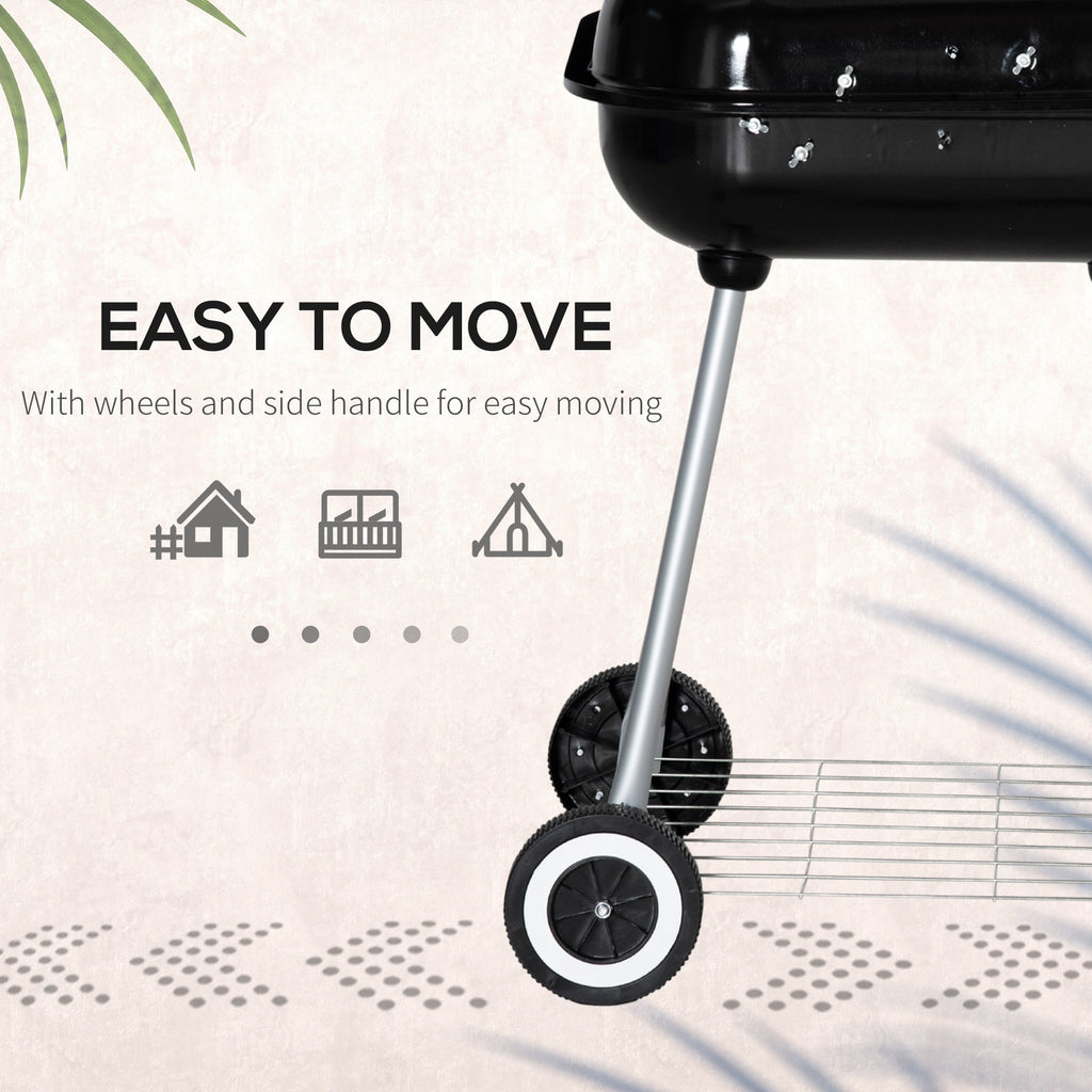 Portable BBQ Charcoal Grill with Wheels and Utensils