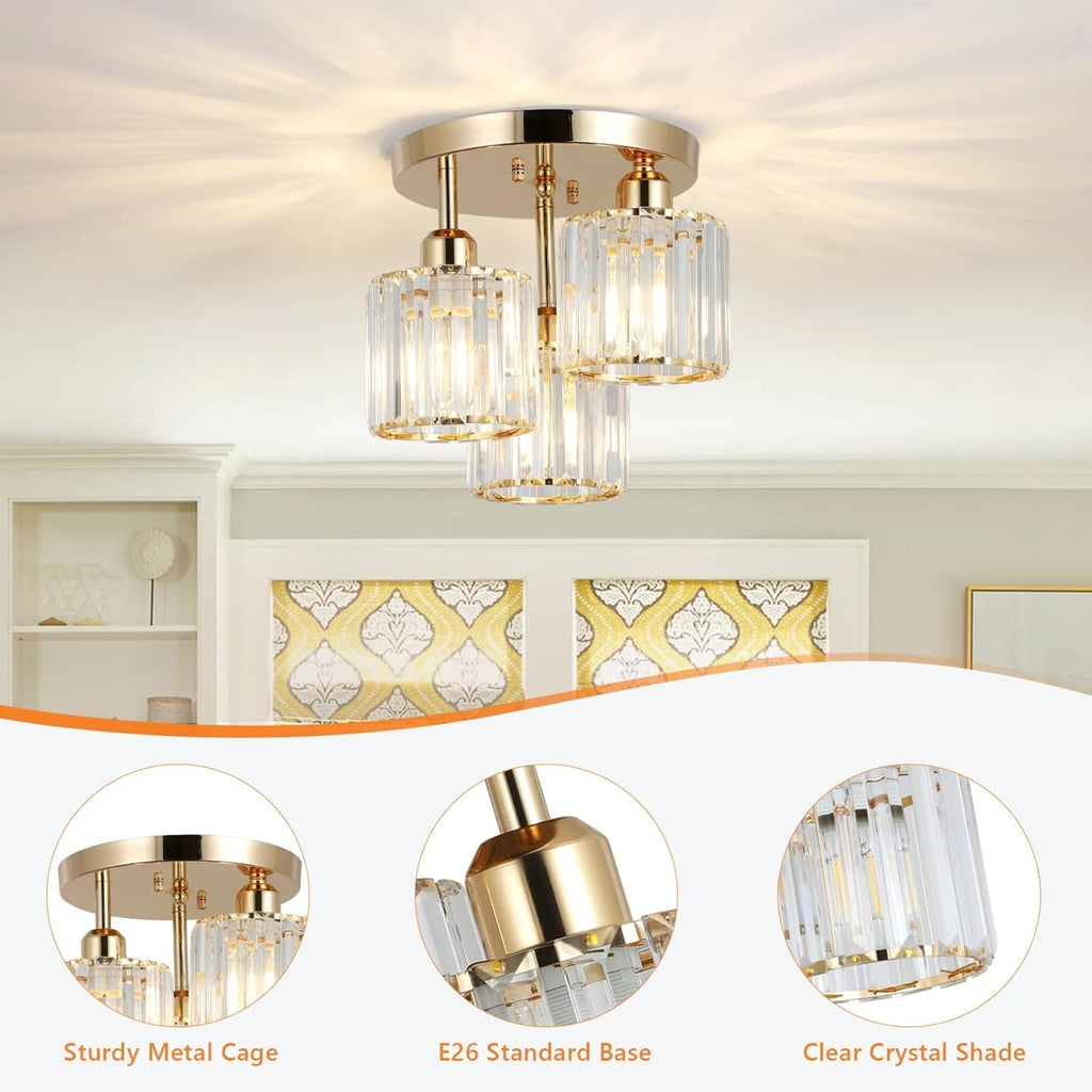 Modern 3-Light Crystal Semi-Flush Ceiling Light