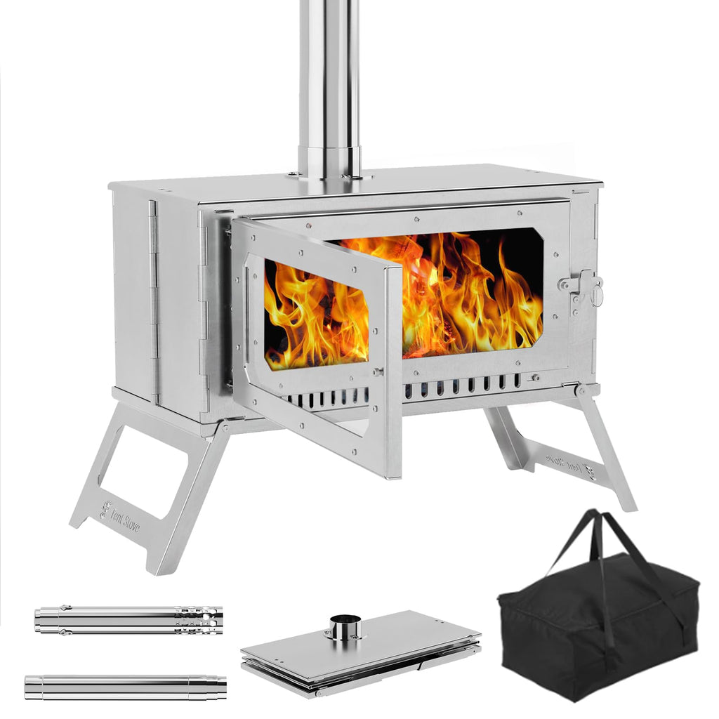 Portable Wood-Burning Tent Stove with Viewing Glass