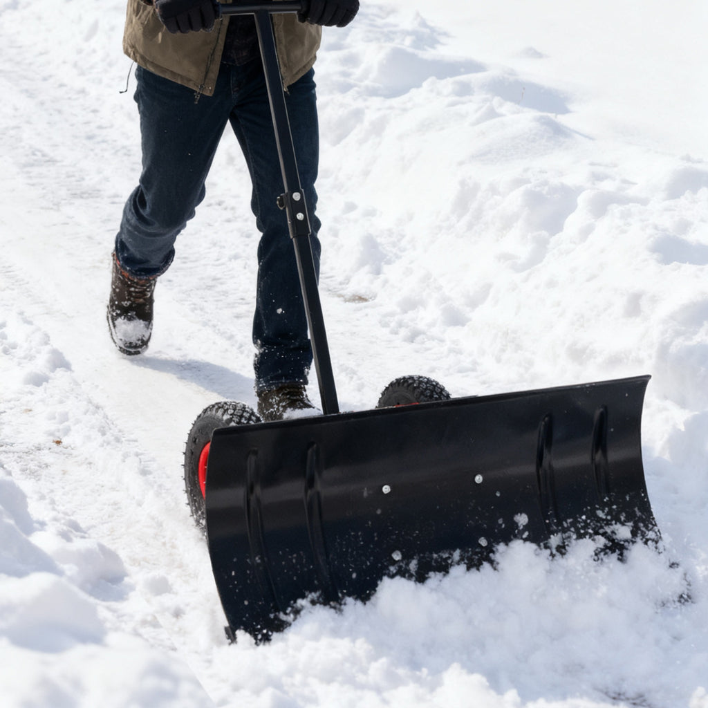 30-Inch Wheeled Snow Pusher with Adjustable Handle