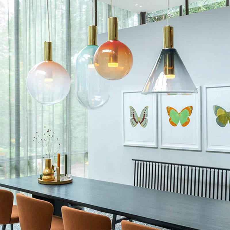 Nordic Geometric Stained Glass Chandelier