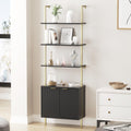 71-Inch Ladder Bookshelf with Cabinet, Black & Gold