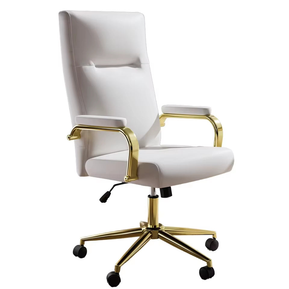 Executive High-Back Leather Office Chair with Gold Accents