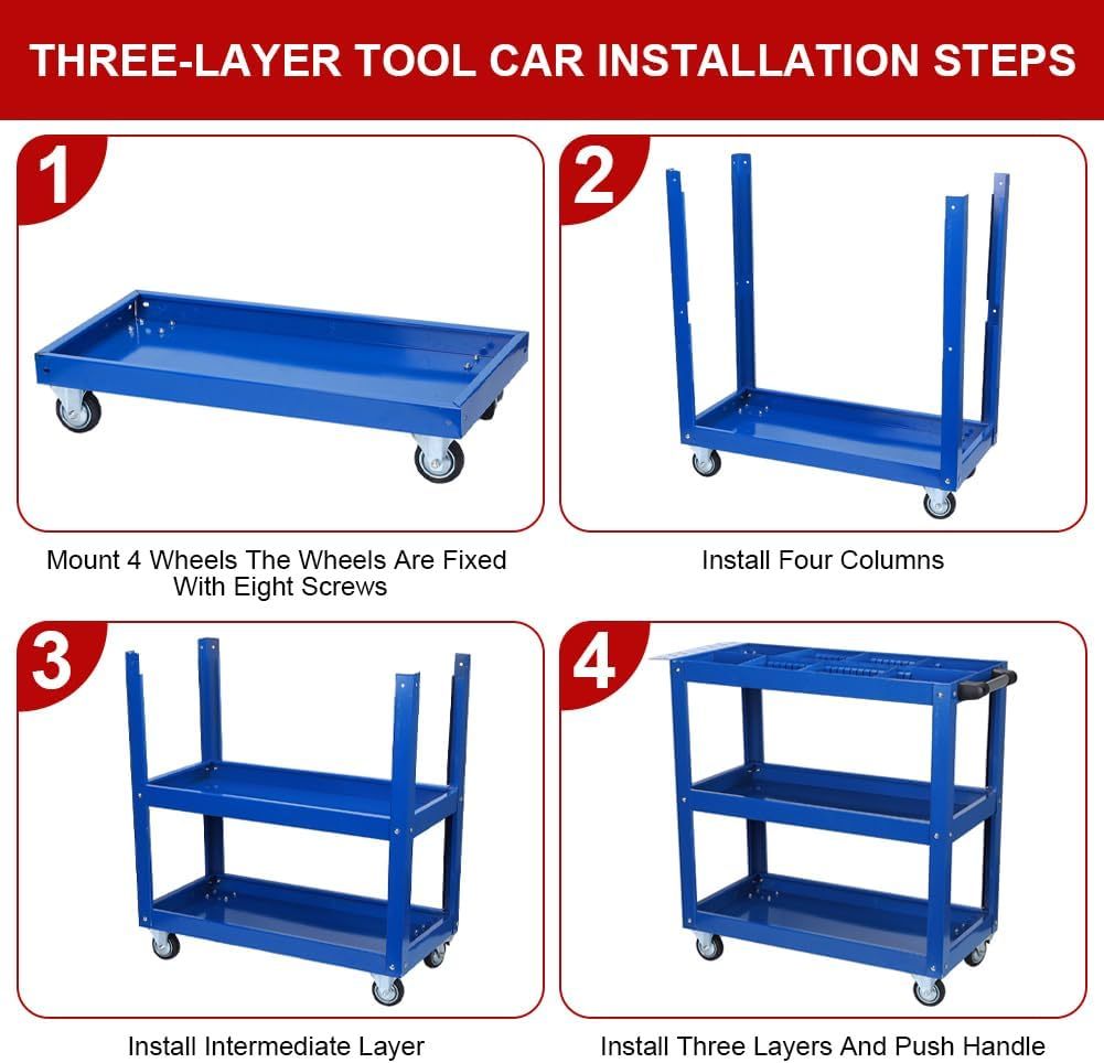 3-Tier Rolling Mechanic Tool Cart, 450 lb