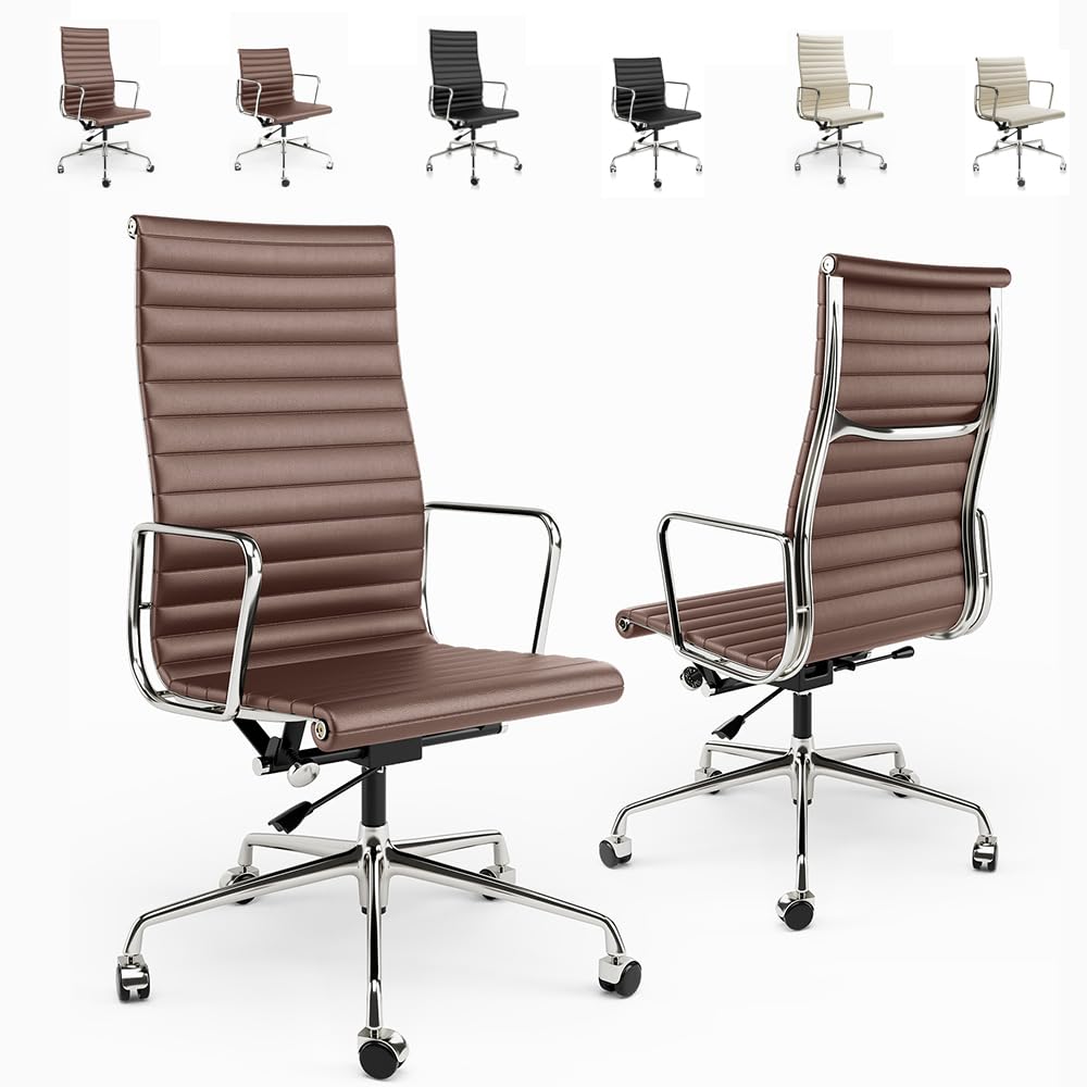 High-Back Leather Office Chair, Aluminum Frame