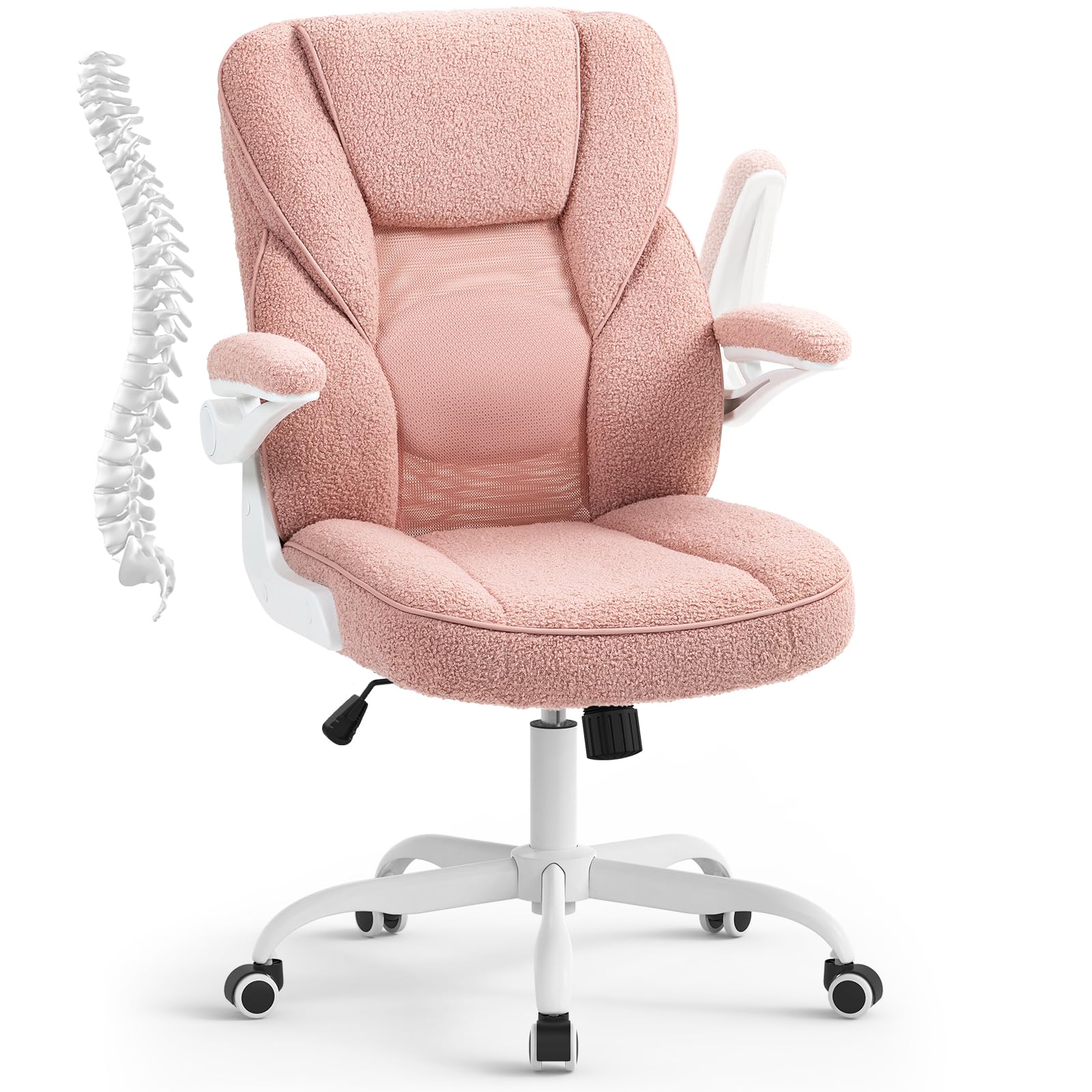 Pink Mesh & Faux Fur Office Chair with Arms