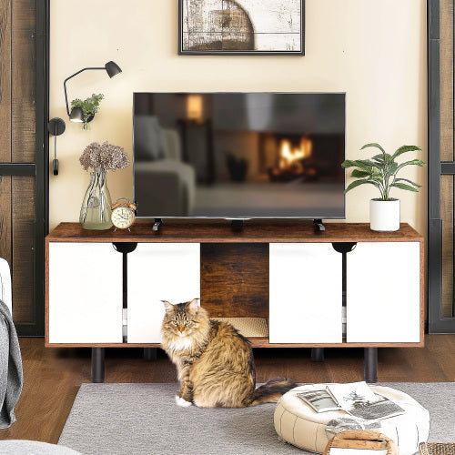 TV Stand Litter Box Cabinet for Two Cats