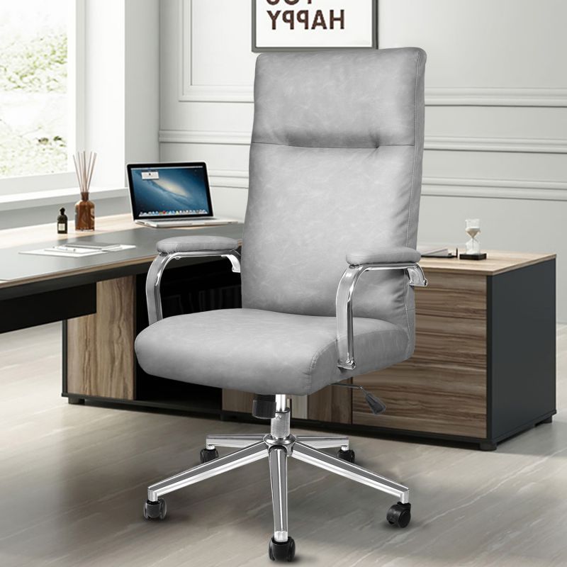 Executive High-Back Leather Office Chair with Gold Accents