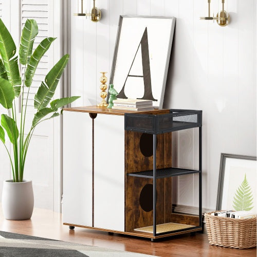 Enclosed Litter Box Cabinet for Two Cats