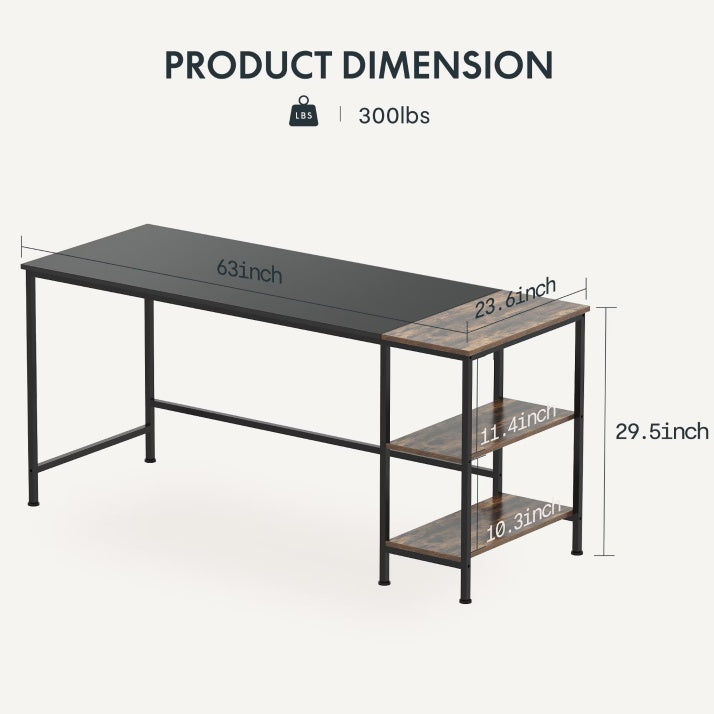 63-Inch Wood & Steel Computer Desk, Black