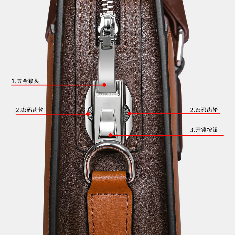 Leather Anti-Theft Briefcase with Combination Lock