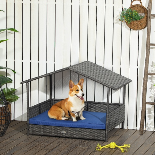 Outdoor Wicker Dog House with Canopy