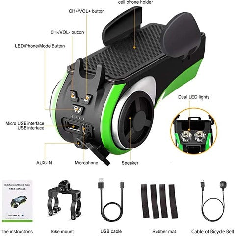 Bike Phone Holder with Speaker and Light
