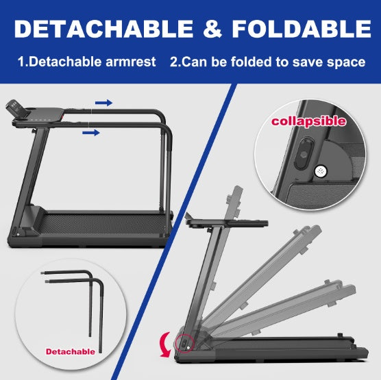 Walking Pad Treadmill with Long Handrails