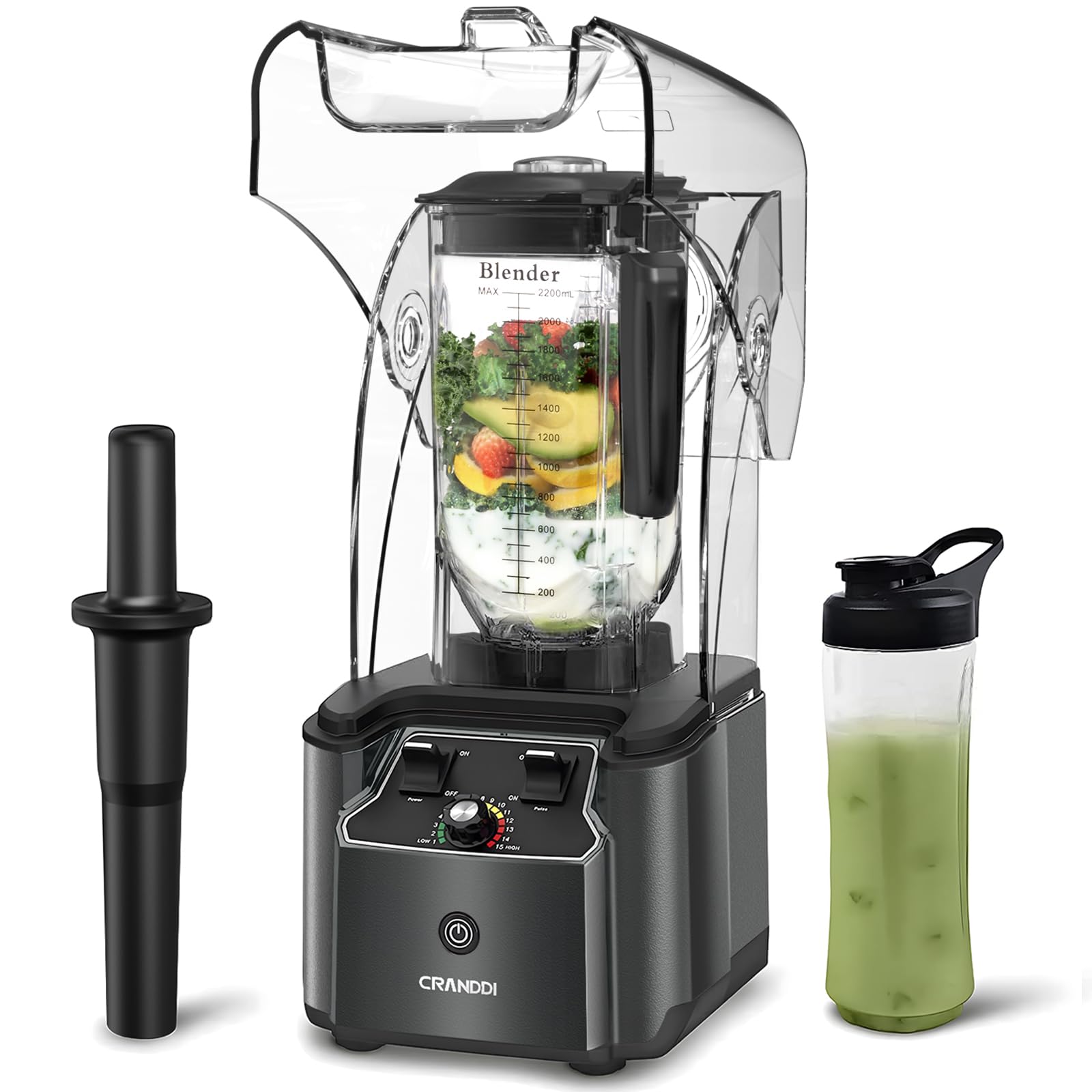 CRANDDI 2200W Commercial Quiet Blender, 80oz