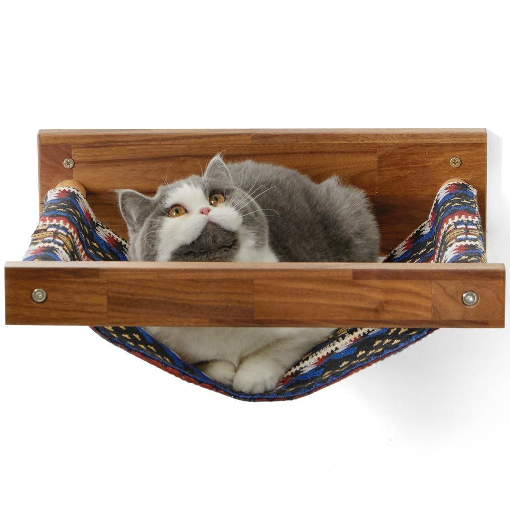 Wall-Mounted Walnut Cat Hammock &amp; Perch
