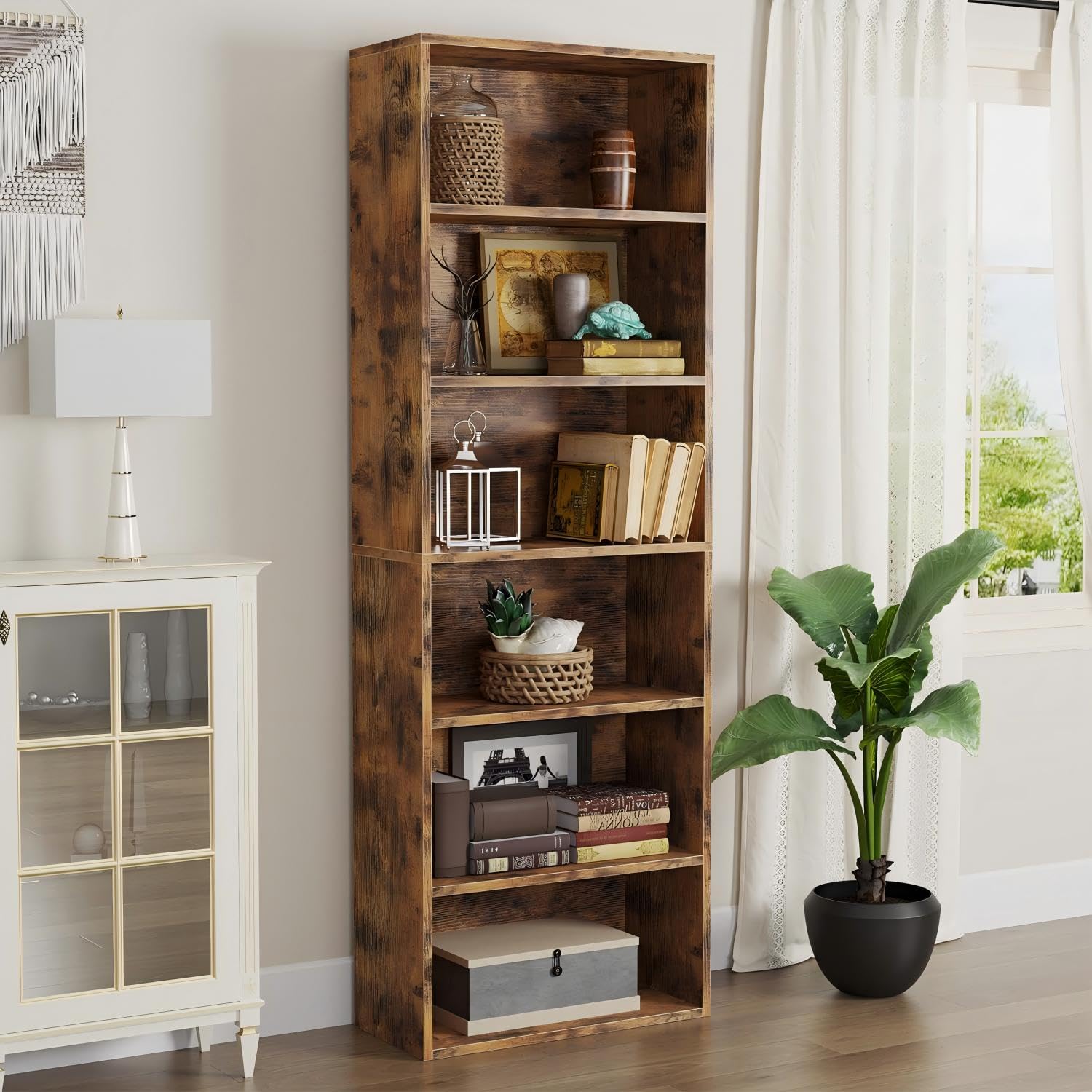 71-Inch 6-Tier Bookcase with Cabinet Doors