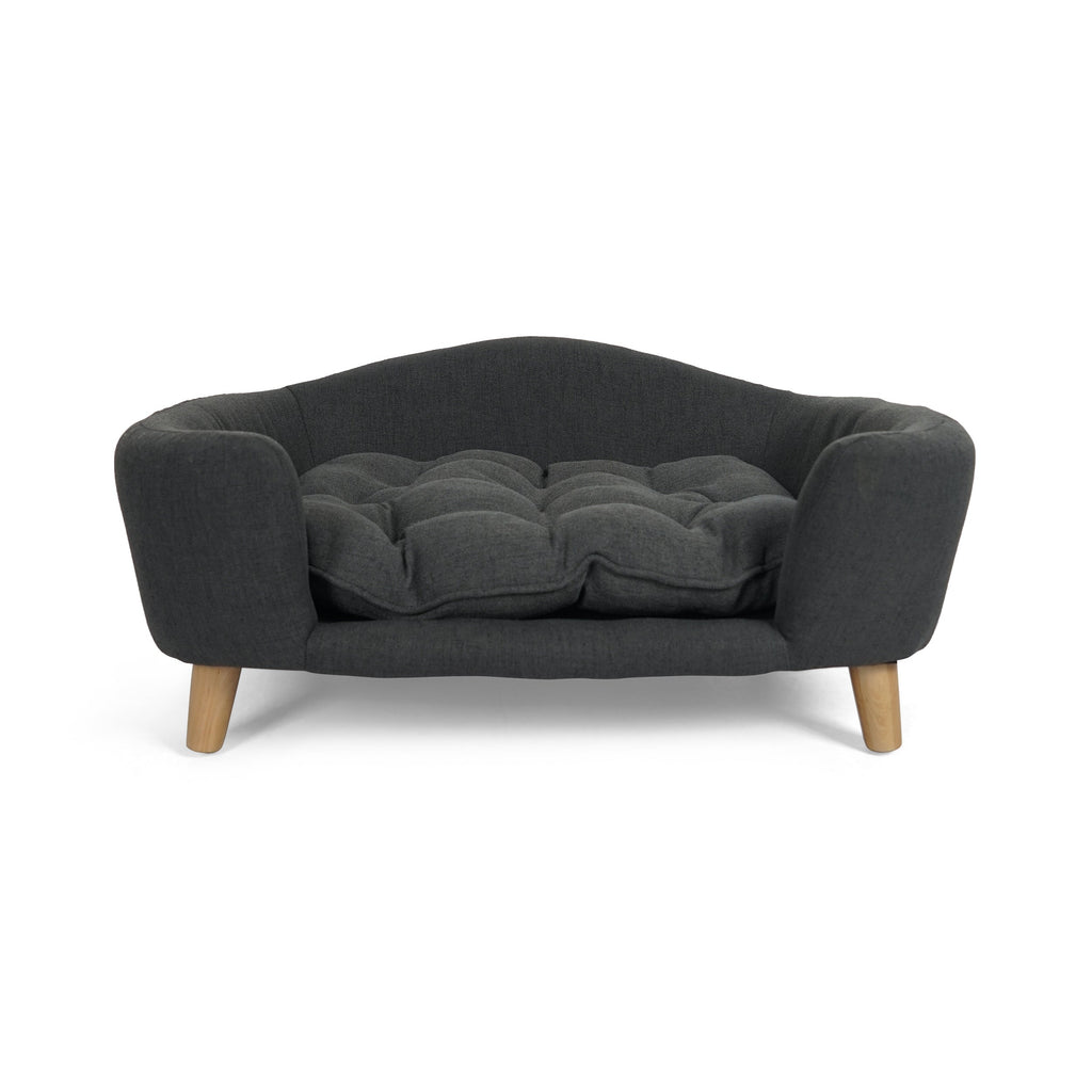 Mid-Century Tufted Dog Bed with Birch Legs