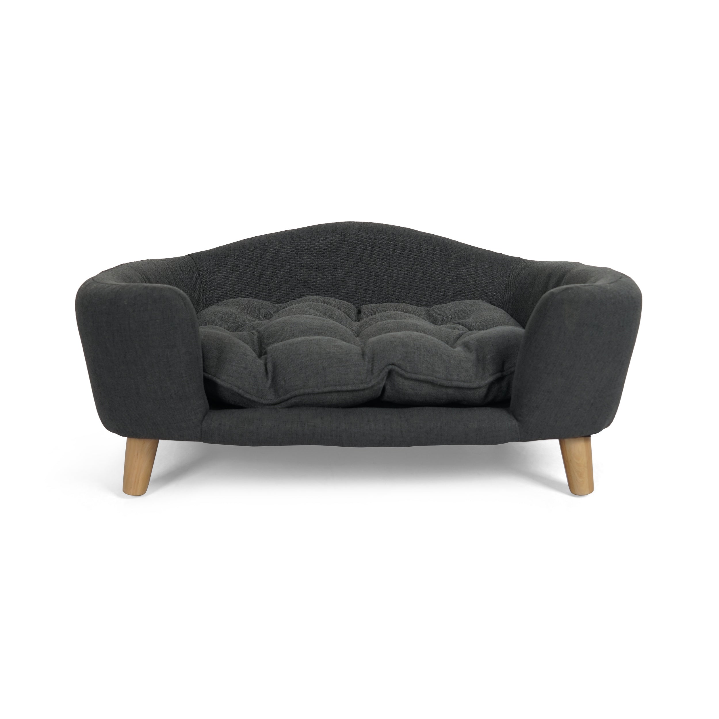 Mid-Century Tufted Dog Bed with Birch Legs