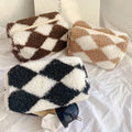 Checkered Plush Cosmetic Bag Aesthetic Travel Pouch