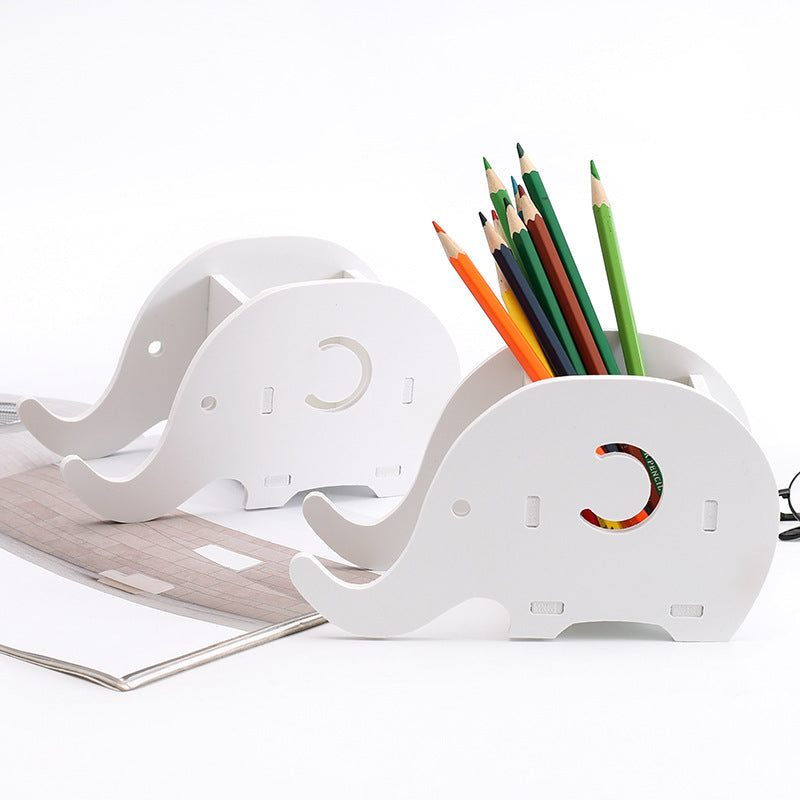 Creative Minimalist Wooden Desk Organizer with Elephant Stand