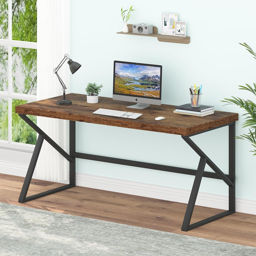 60-Inch Rustic Computer Desk, K-Leg Metal Frame