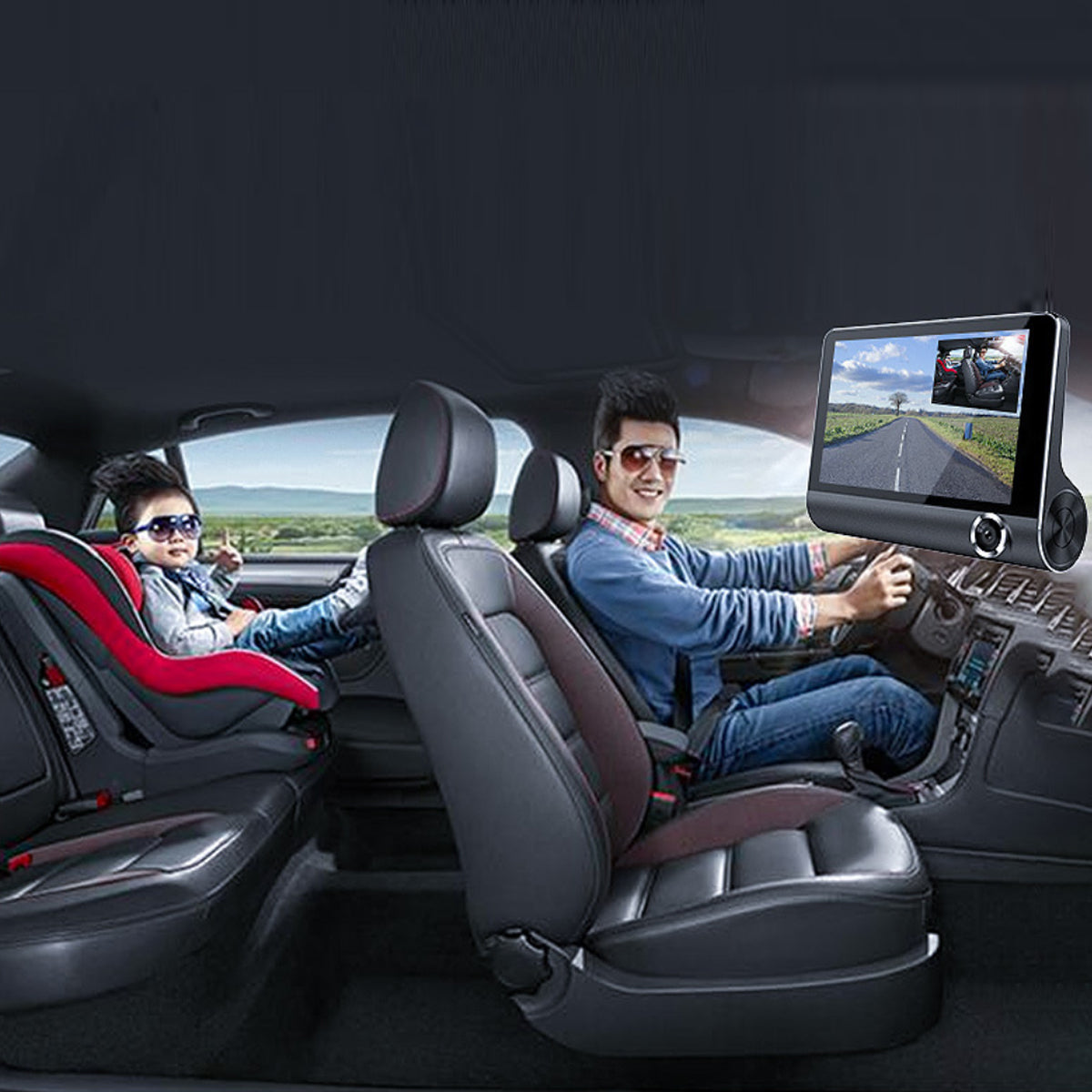 Safe Drive Dual Camera Dash Cam with Large Screen