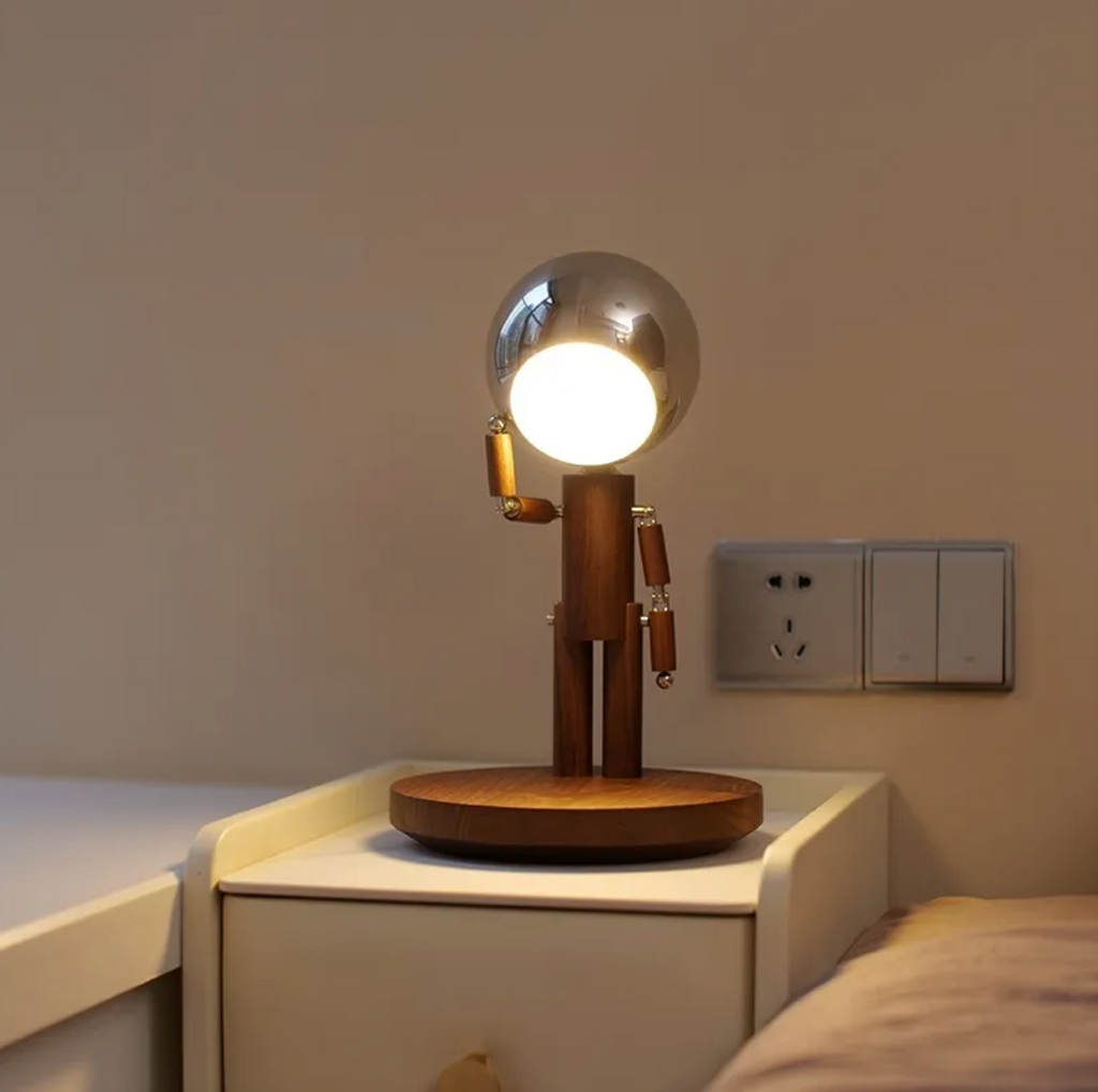 Solid Wood Moon Lamp with Desk Organizer Base