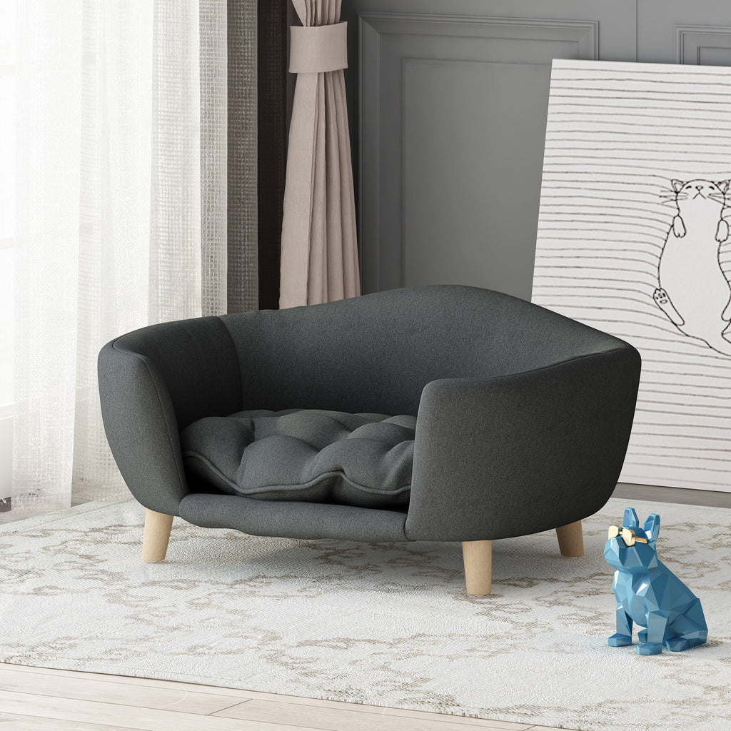 Mid-Century Tufted Dog Bed with Birch Legs