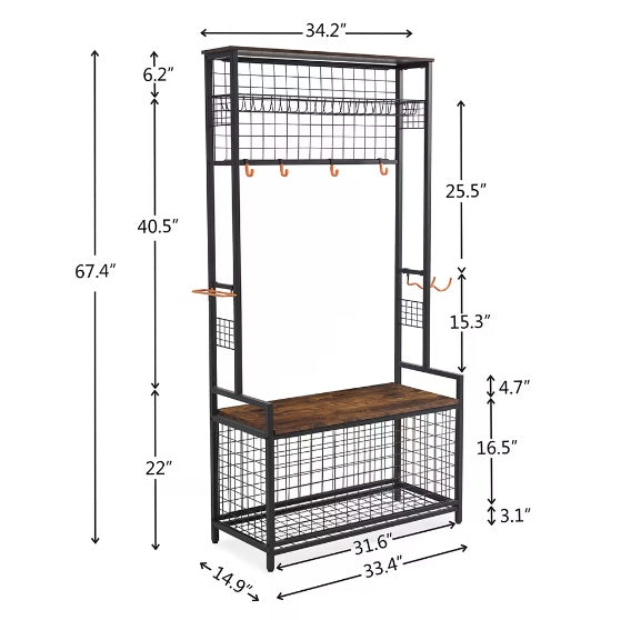 Garage Sports Equipment Storage Rack with Bench