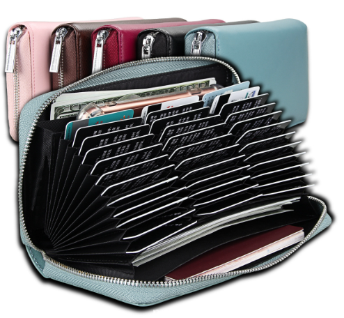 Long Leather Card and Passport Holder Organizer