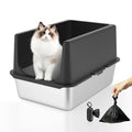 Stainless Steel Litter Box with Lid, Anti-Slip Base