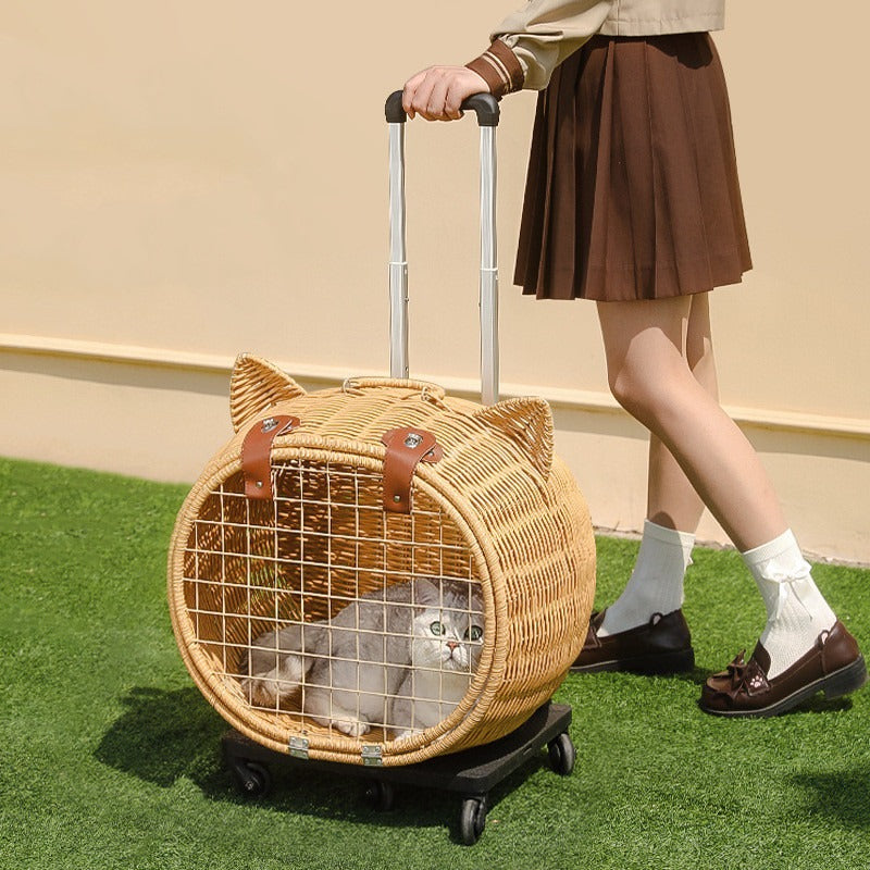 Portable Pet Trolley Woven Luggage