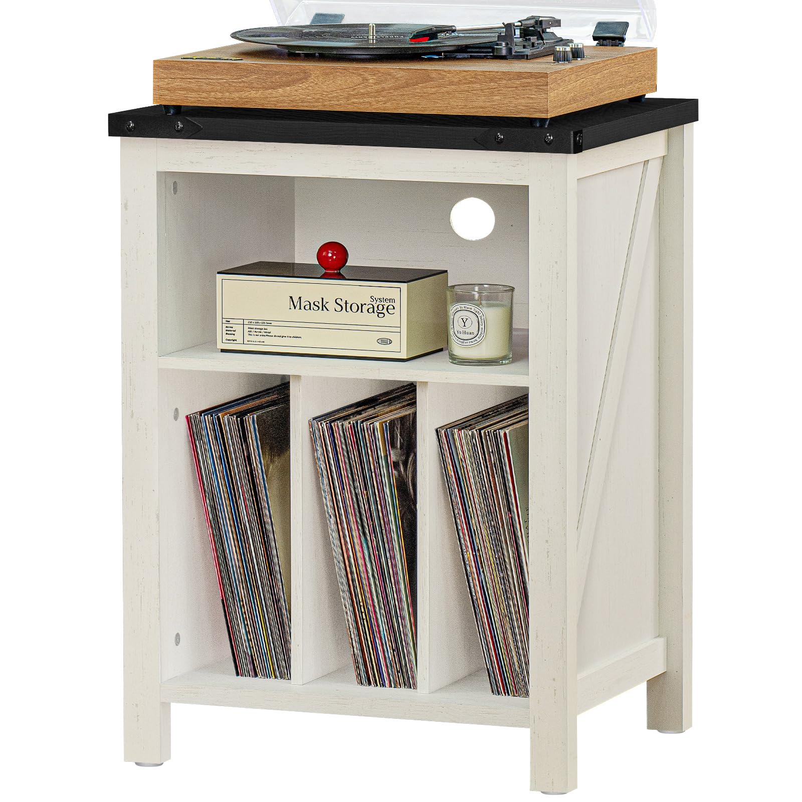 Farmhouse Vinyl Record Cabinet with Metal Corner Guards