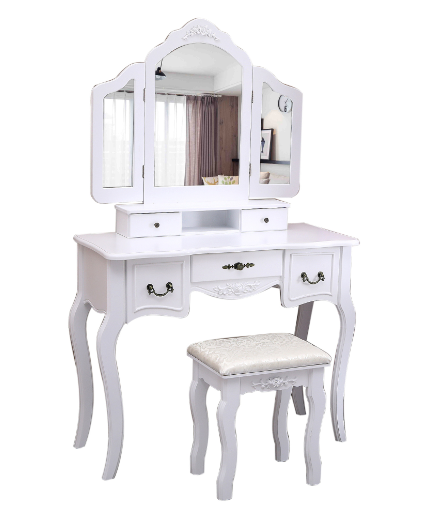 Vanity Table with Stool and Triple Mirror