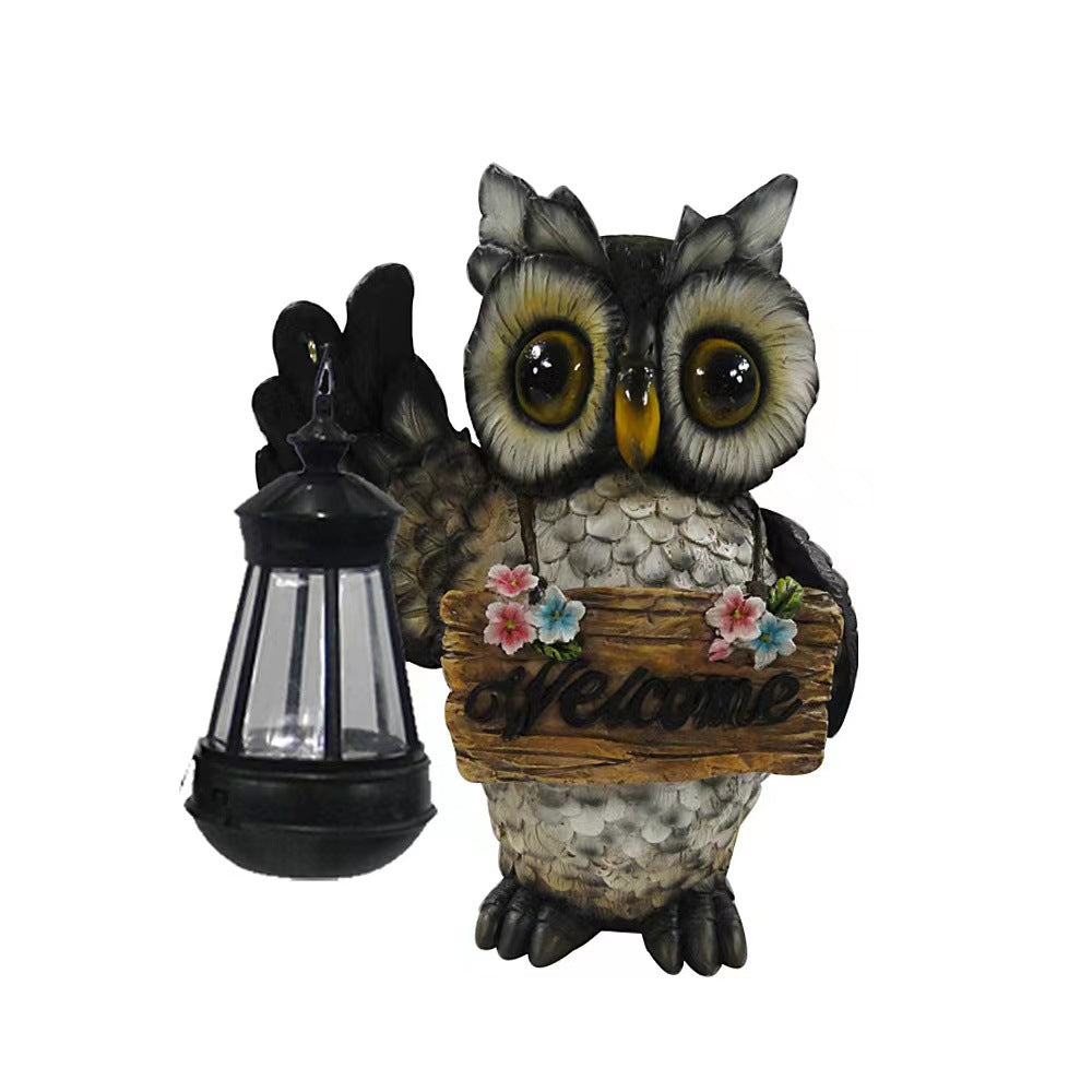 Solar Powered Resin Owl Lantern for Outdoor Decor