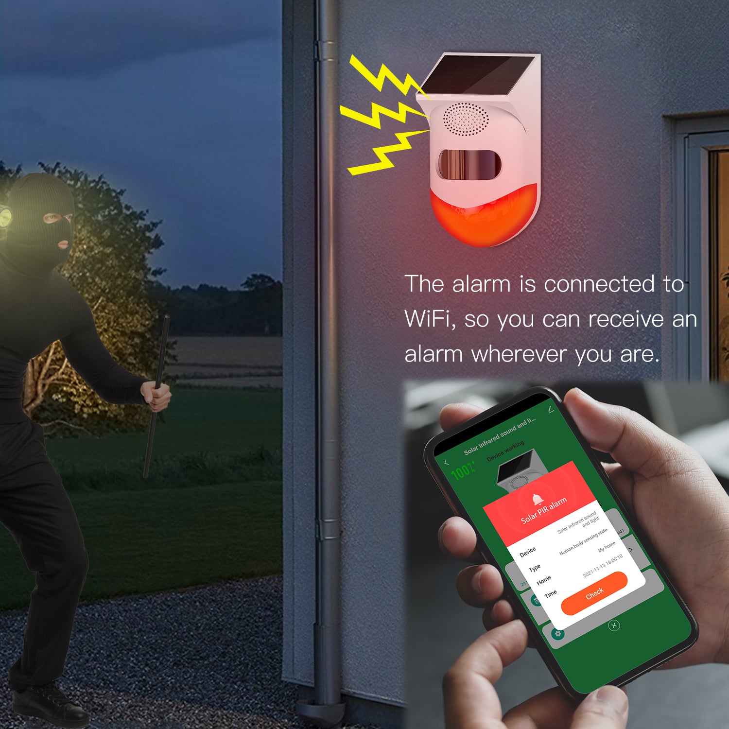 Smart Outdoor Solar PIR WiFi Wireless Alarm System